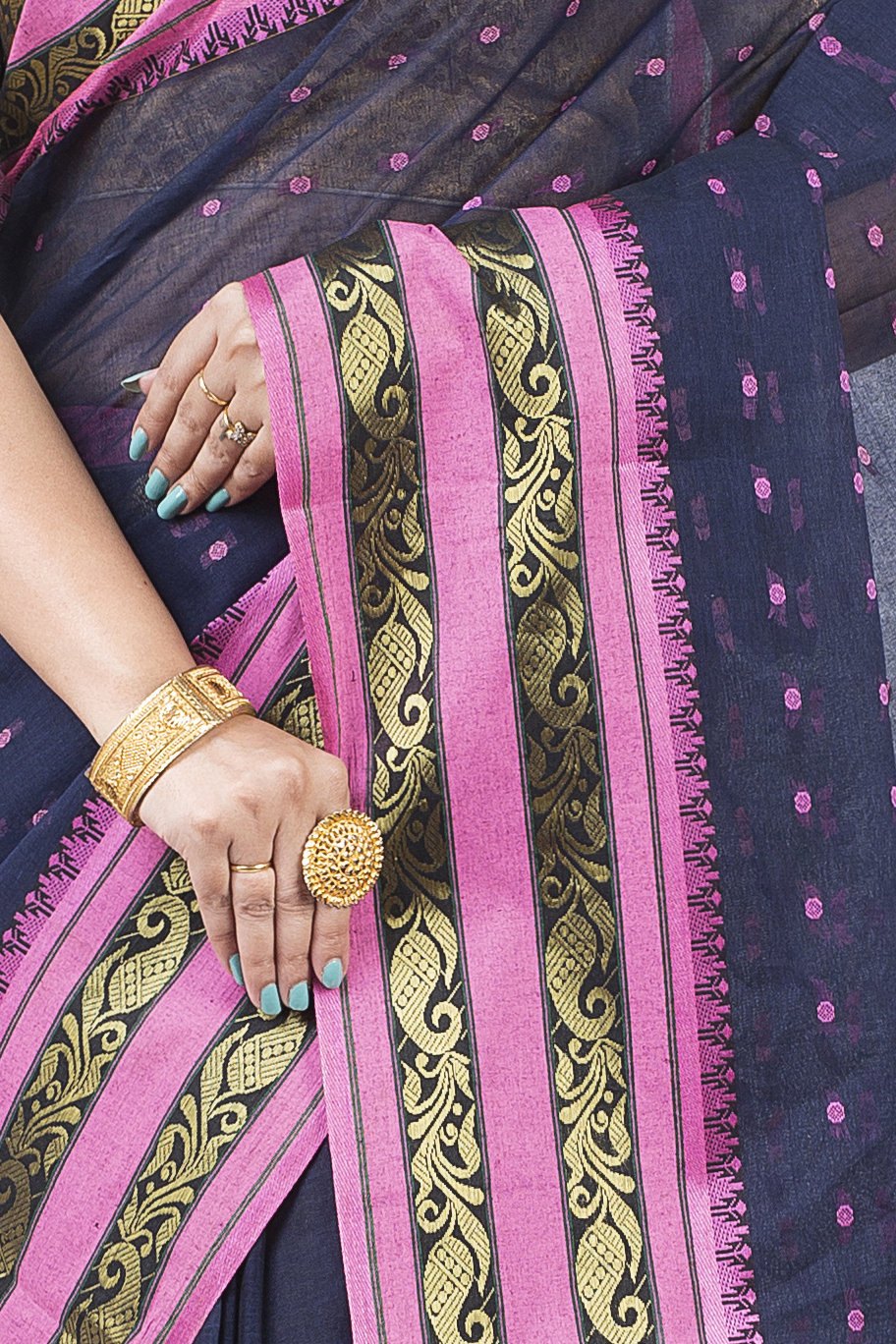 Beige Pure Cotton Alpona Tant Saree (191)